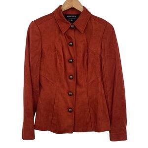 Hilton Hollis Jacket Womens 2 Burnt Orange Faux Suede Business Office Microsuede